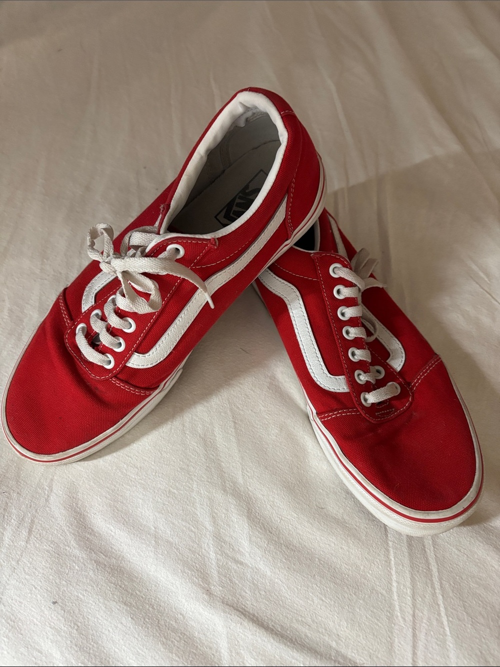 Vans Red Canvas Old Skool Sneakers with White Stripe and Laces